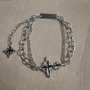 Gothic star layered chain charm bracelet